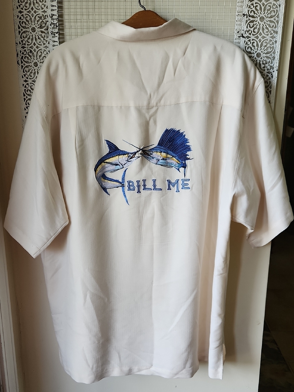 Hook & Tackle Limited Edition Embroidered Blue Marlin Fishing  Shirt Size Large